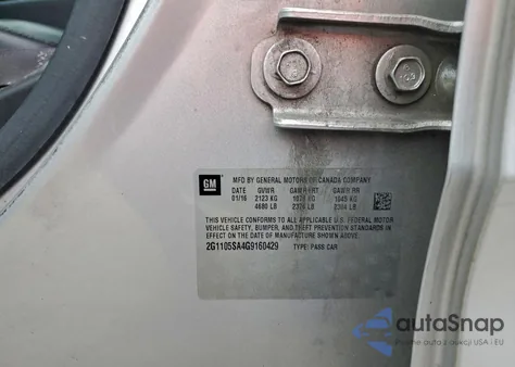 2016 Chevrolet Impala Lt из США, поврежденный, VIN 2G1105SA4G9160429